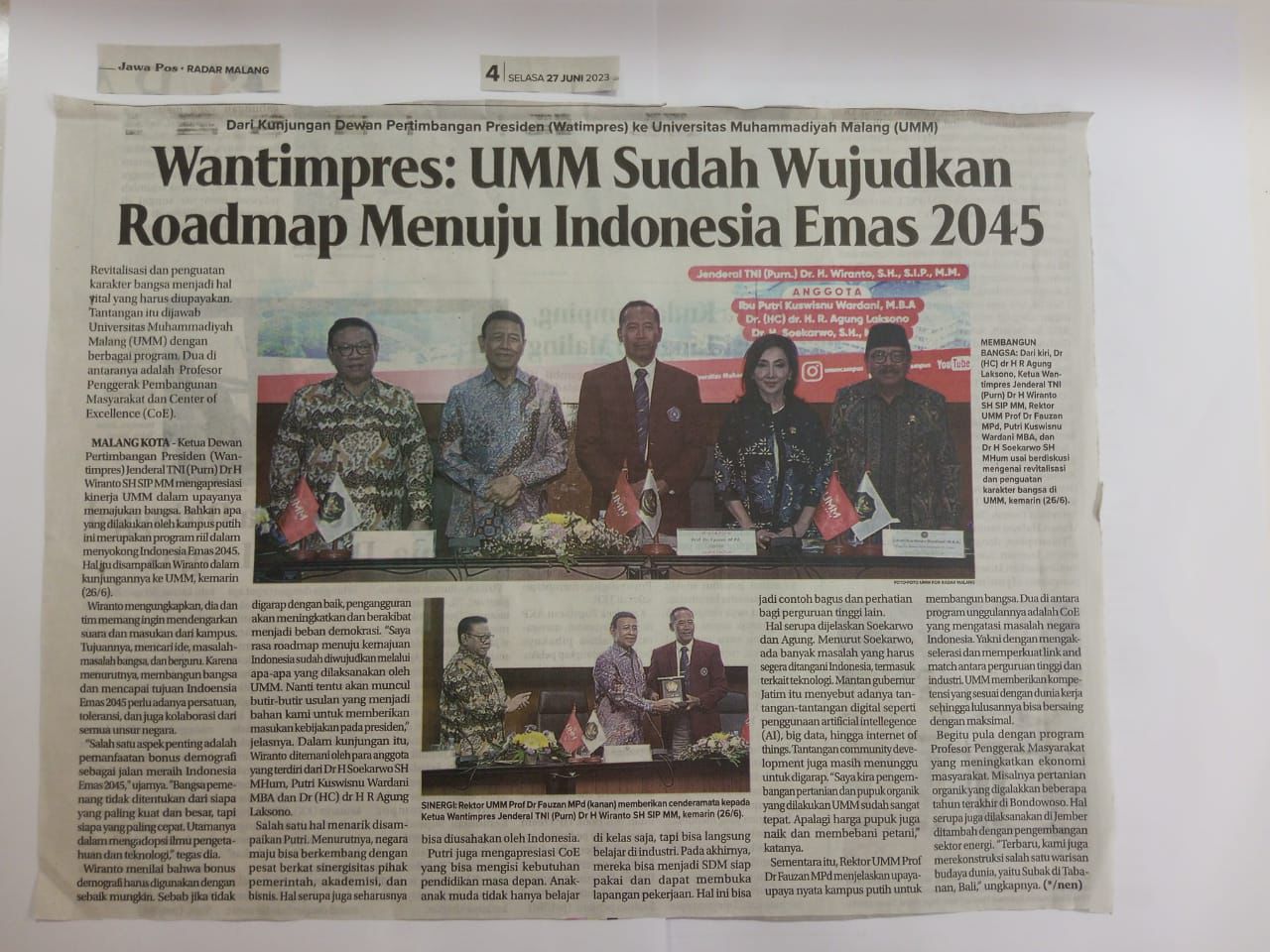 Wantimpres Umm Sudah Wujudkan Roadmap Menuju Indonesia Emas 2045